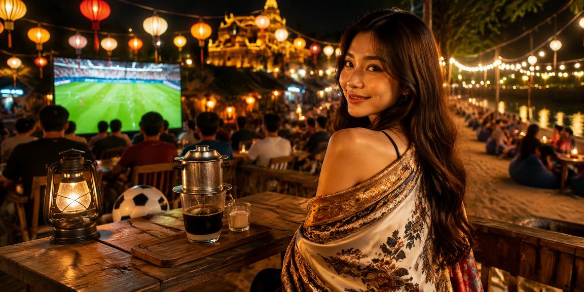 Người dùng tại Huế theo dõi kèo bóng đá và kiểm tra giao dịch qua điện thoại bên cốc cà phê